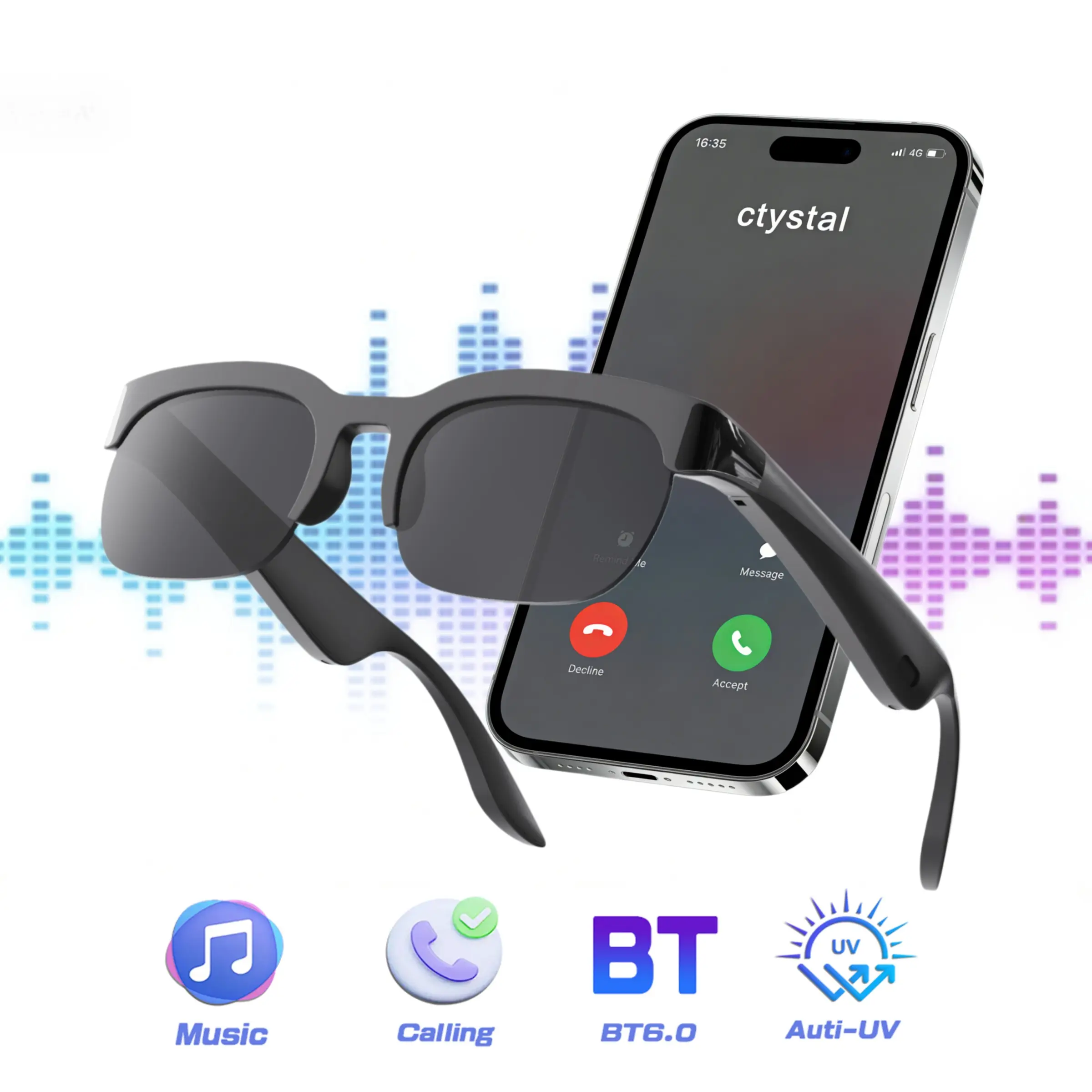 Smart Audio Glasses, Bluetooth Glasses with Built in Speakers and Microphone, Open-Ear Music, Hands-Free Calls and Voice Assistant