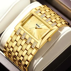 Women's Luxury Gold Square Diamond Watch - Elegant Bling Crystal Encrusted Bracelet with Roman Numerals, Stainless Steel Band, Fashion Dress Wristwatch, Perfect Gift for Her