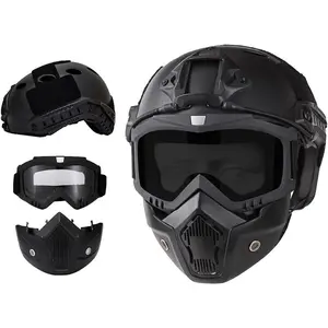 Detachable Airsoft Helmet Full Face Mask with Goggles Paintball PJ Fast Helmet with Front NVG Mount and Side Rail