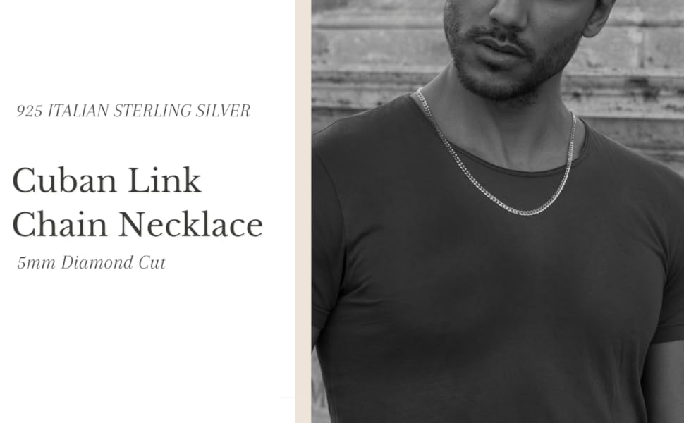 Miabella Solid 925 Sterling Silver Italian 5mm Diamond Cut Cuban Link Curb Chain Necklace for Women Men, Made in Italy