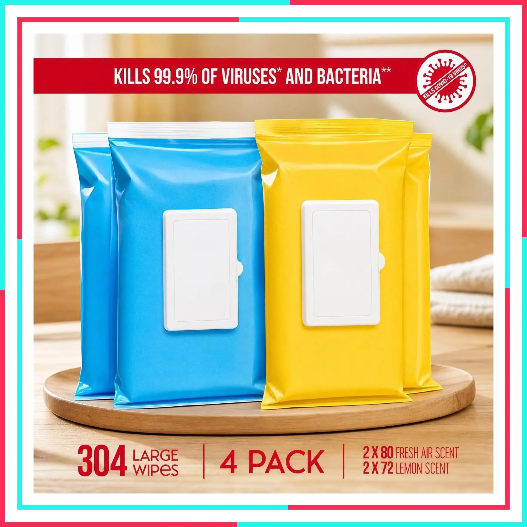 Disinfecting Surface Wipes, 304 Count - Cleans & Disinfects Home & Kitchen Surfaces, Fresh Lemon Scent