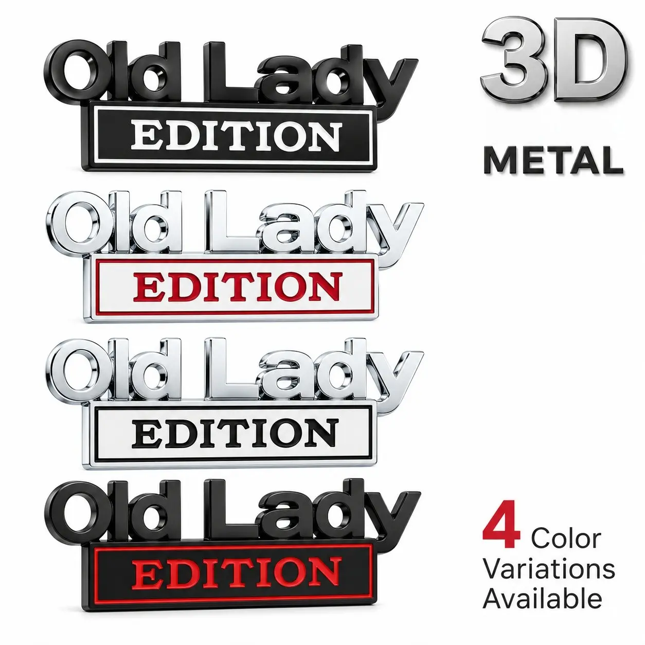 Old Lady Edition 3D Zinc Alloy Car Emblem, Waterproof Self-Adhesive Sticker for Pickup Trucks, Harley Motorcycles, Funny Gift