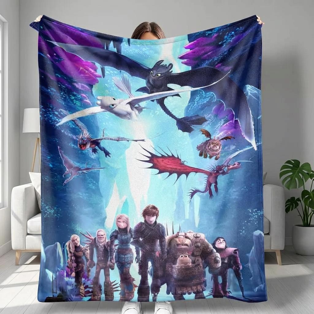 How to Train Your Dragon Flannel Blanket Toothless and Light Fury Fantasy Print UltraSoft Warm and Cozy Perfect for Movie Nights Home Decor Travel Unique Gift for Dragon Fans, Cozy Throw, Graphic Blanket, Aesthetic Decor, Plush Blanket, Comfortable Gift,