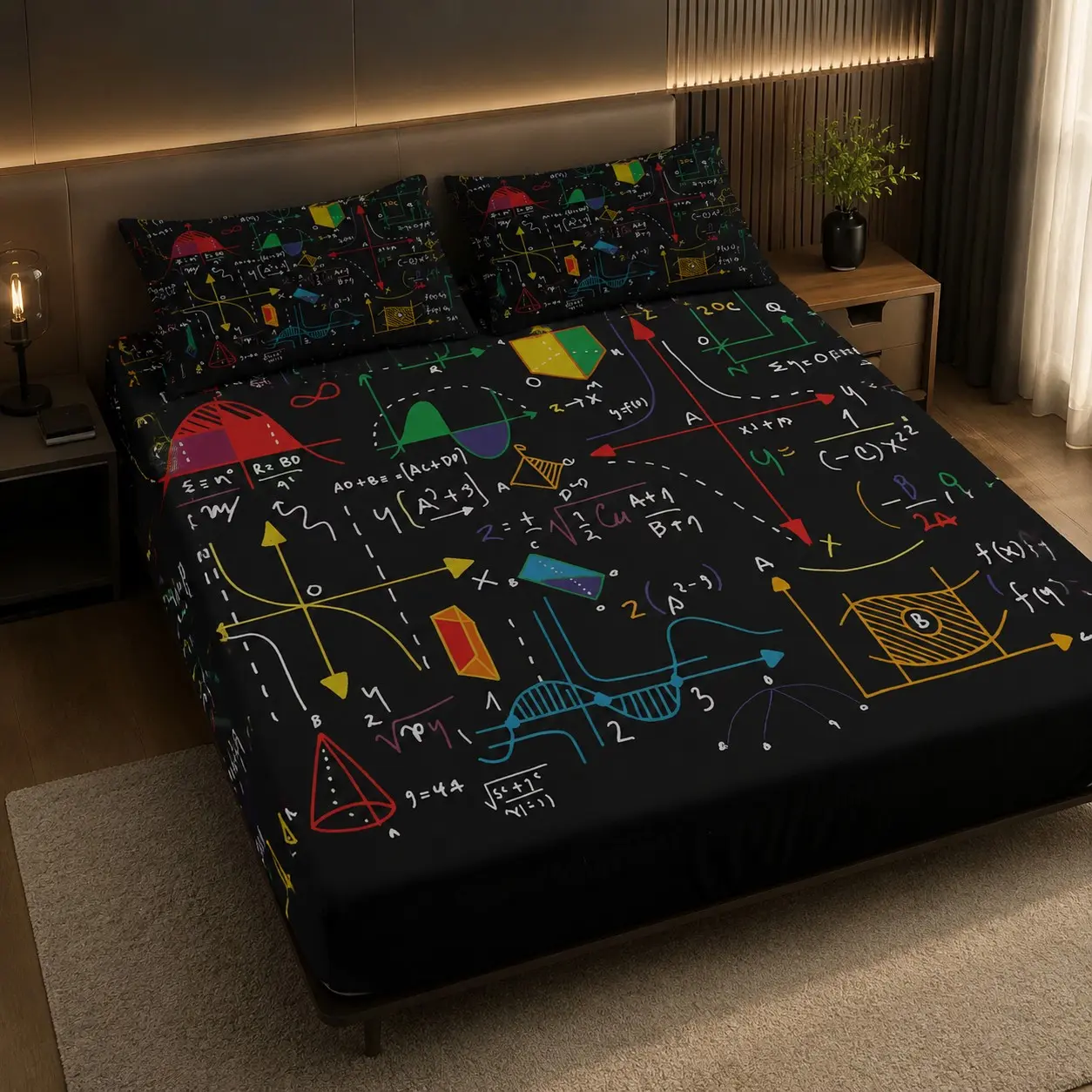 3-Piece Math Formula Bed Sheet Set, Soft Breathable, Home Bedroom Classroom Office Decor, Includes 1 Mattress Cover + 2 Pillowcases