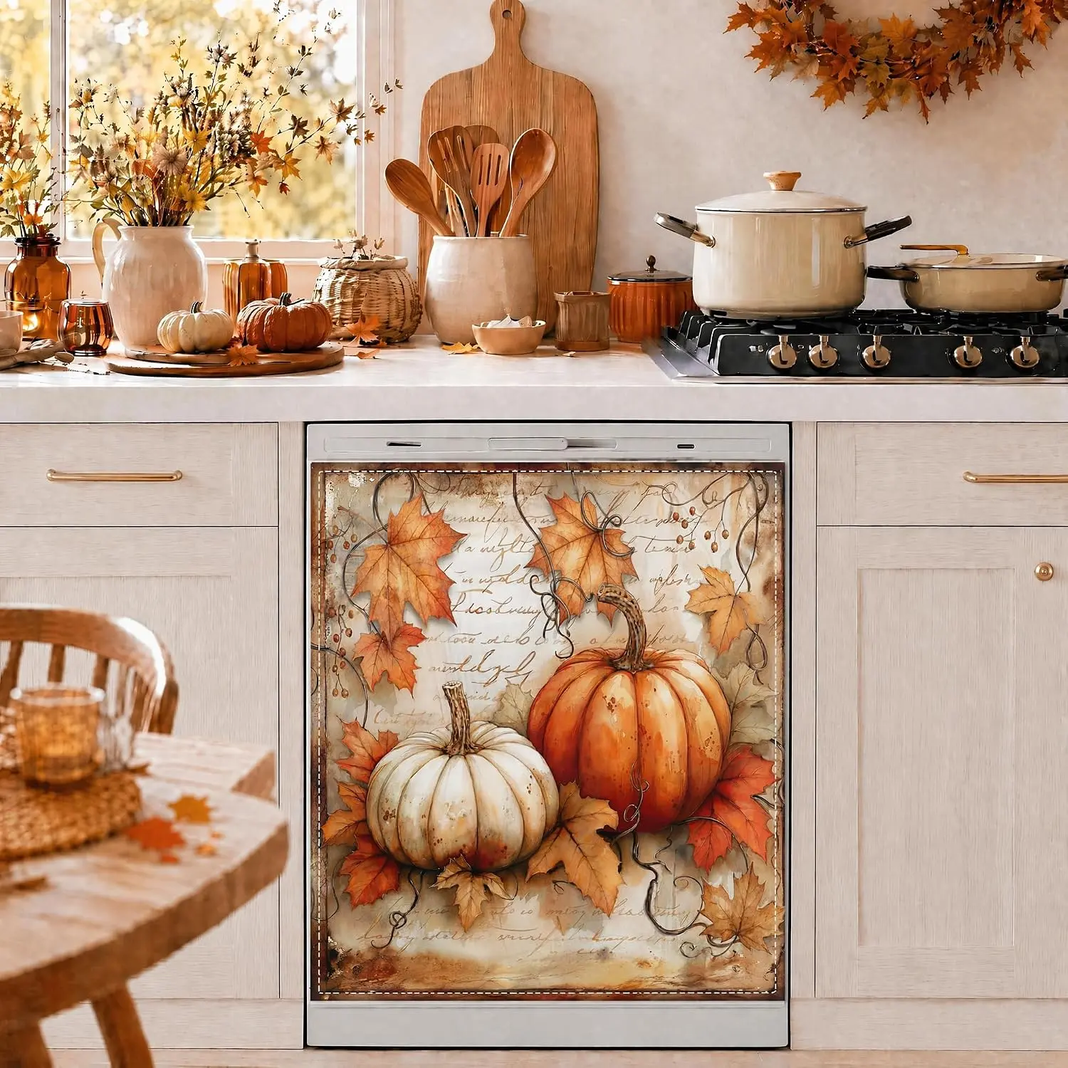 23x26 in Farmhouse Fall Dishwasher Magnet Cover, Lightweight Polyester Magnetic Appliance Cover with Autumn Pumpkins Decoration, Halloween Magnetic Fit Refrigerator Metal Decor & Housewarming Gift, Fall 01