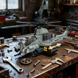 Snake Helicopter Model Aircraft Building Block Set 576+ Pieces, Desk Bookshelf Home Display Model, Military Collectible Gift, Unisex Toy