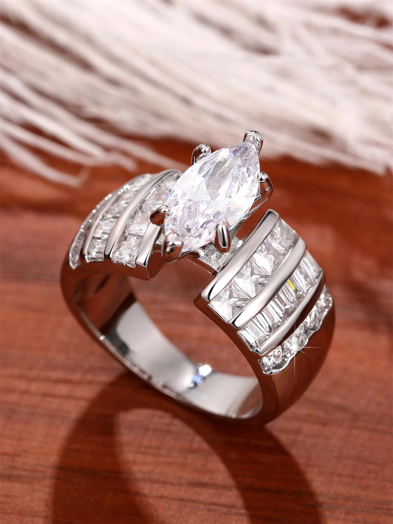 Classic Elegant Rhinestone Decorated, Fashion Jewelry for Party, Daily Clothing Decor, Trendy All-match & Exquisite Jewelry for Birthday Gift, Fashion Engagement Rings
