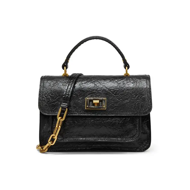 Charles & Keith Minimalist Flip-Top Chain PU Handbag for Women in Black, Burgundy, Cognac, or Dark Blue