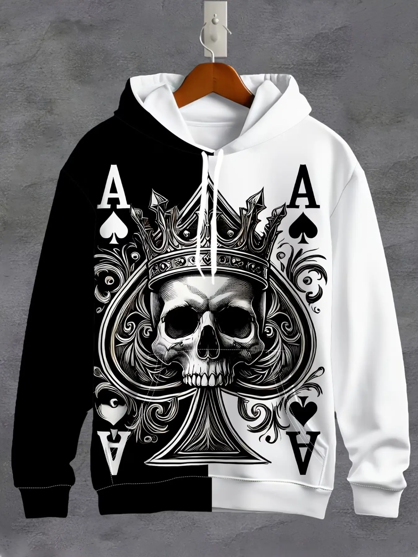 Men's 3D Skull Logo Long Sleeve Casual Hoodie, Drawstring Pockets, Geometric Pattern, Pullover Jacket, Spring & Fall Fashion, Graphic Hoodie Sweatshirt