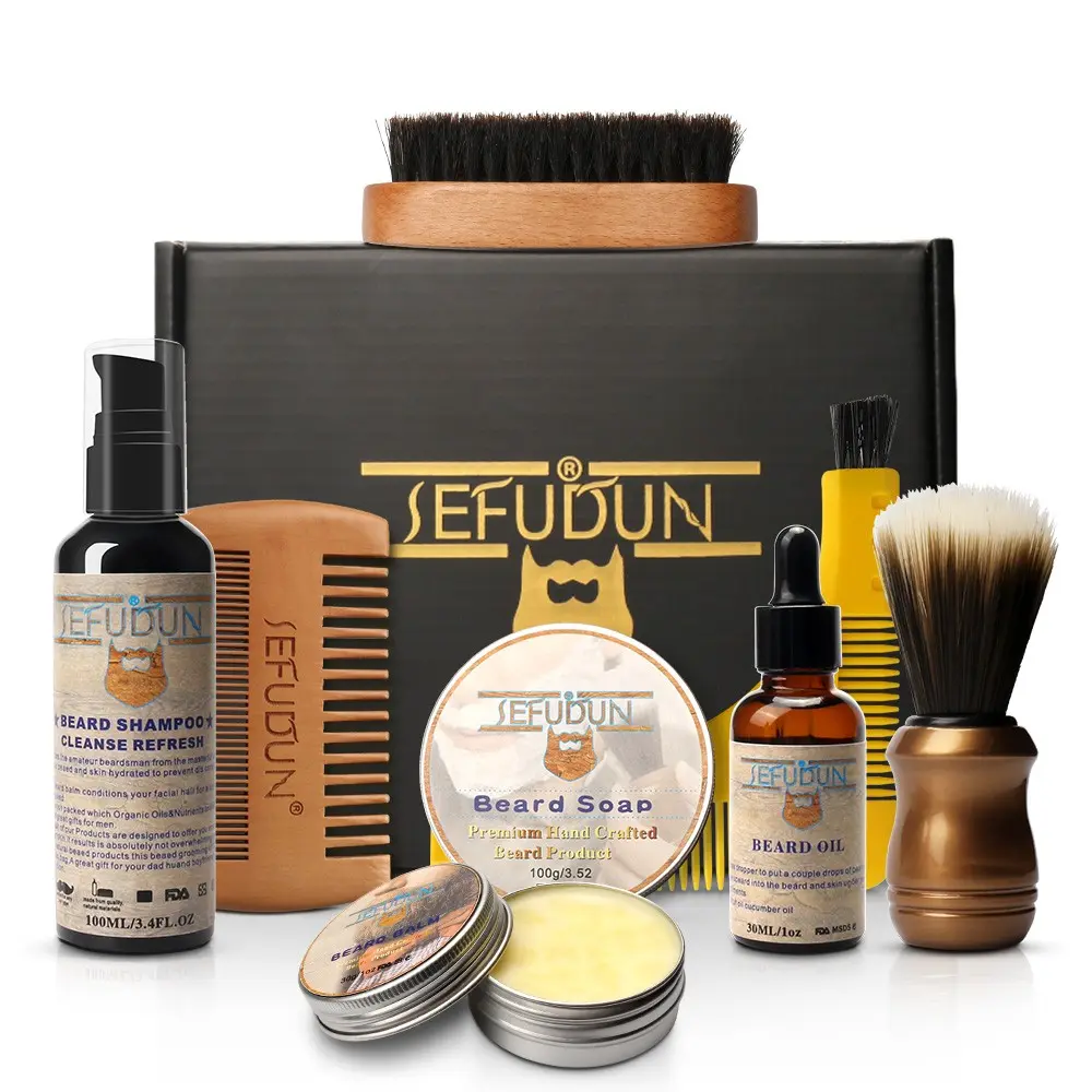 Men's Complete Beard Care Set, Beard Care Products, All-in-One Facial Hair Grooming Kit—Nourishes and softens the beard, improves the appearance of dry, coarse beards—A great gift for men on birthdays and holidays