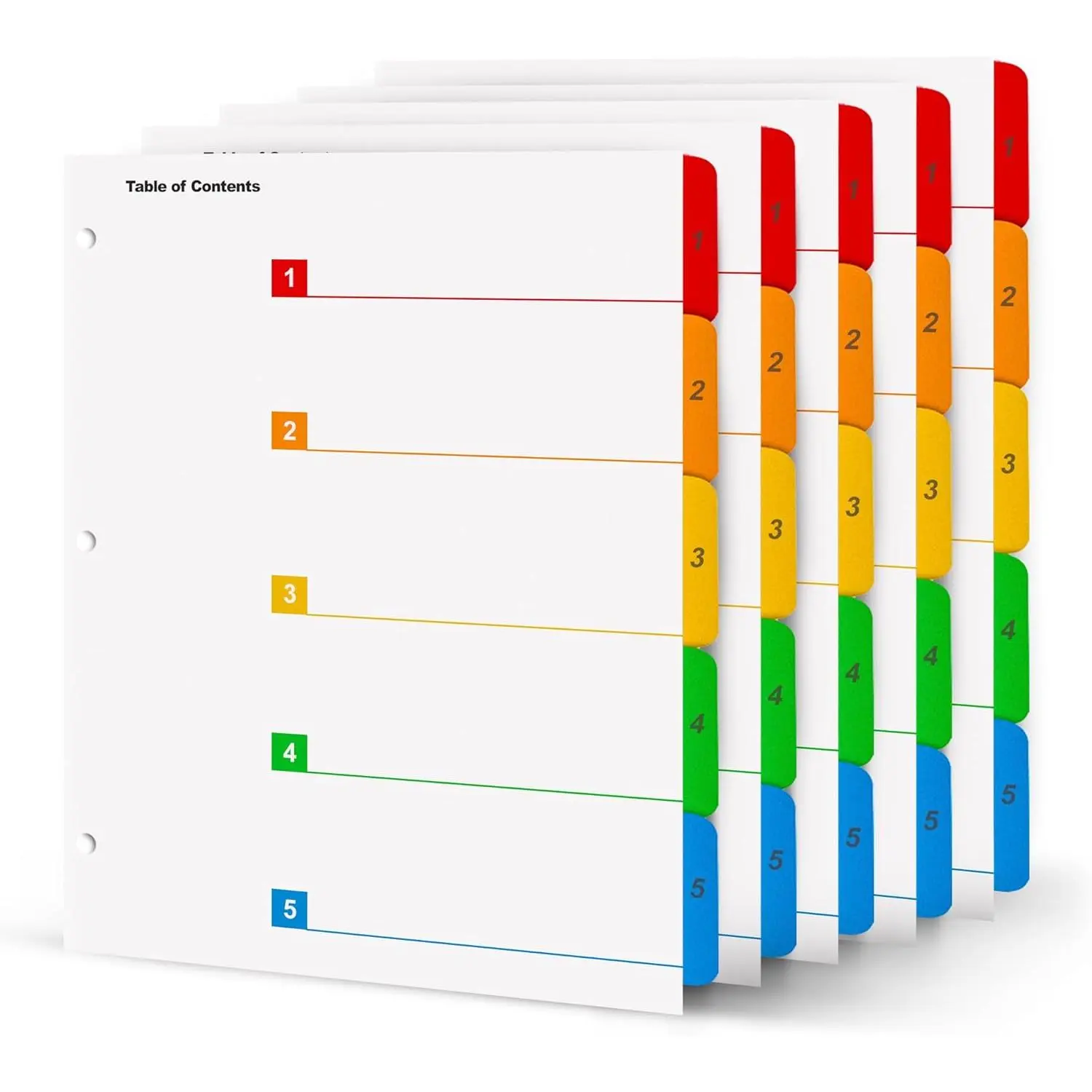 Tab Dividers for 3 Ring Binders – 6 Sets, 1–5 Numbered Index Dividers with Table of Contents – 8.5 x 11 in, 3-Hole Punched – Binder Dividers for School, Office, Filing, Organizing