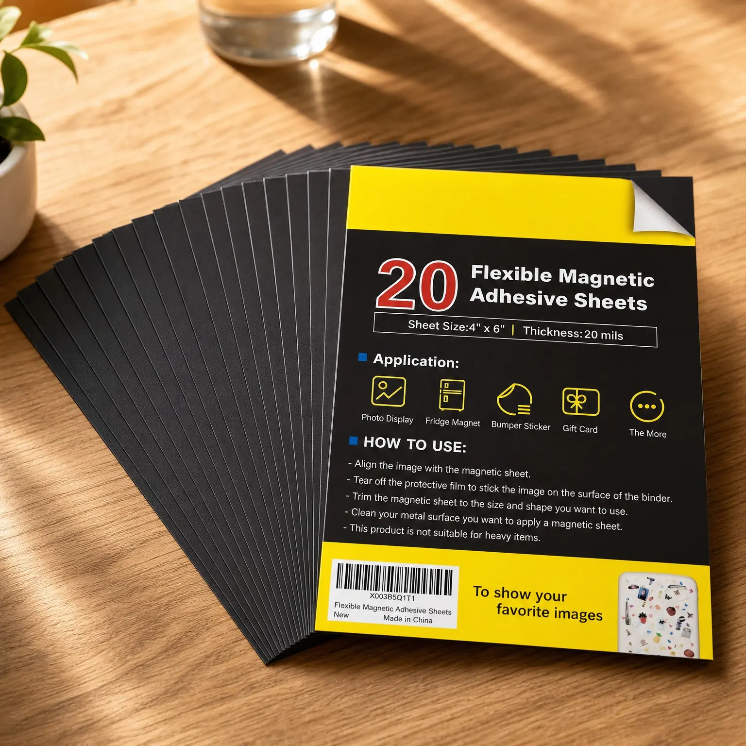 Magnetic Adhesive Sheets 4" x 6", 20 Pack - Flexible Cuttable Magnets for Crafts, Photo Mats, Classroom Decor, Planning and Organization, Easy Peel Rectangular Stickers