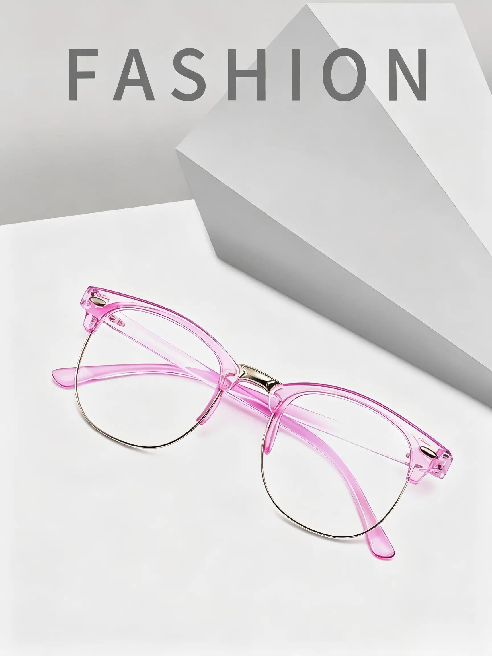 Luxe Classic Eyeglasses, Vintage Rice Nail Half Frame, Fashion Color Film Reflective Glasses, Plain Lens, New Model 2026, 1 Piece