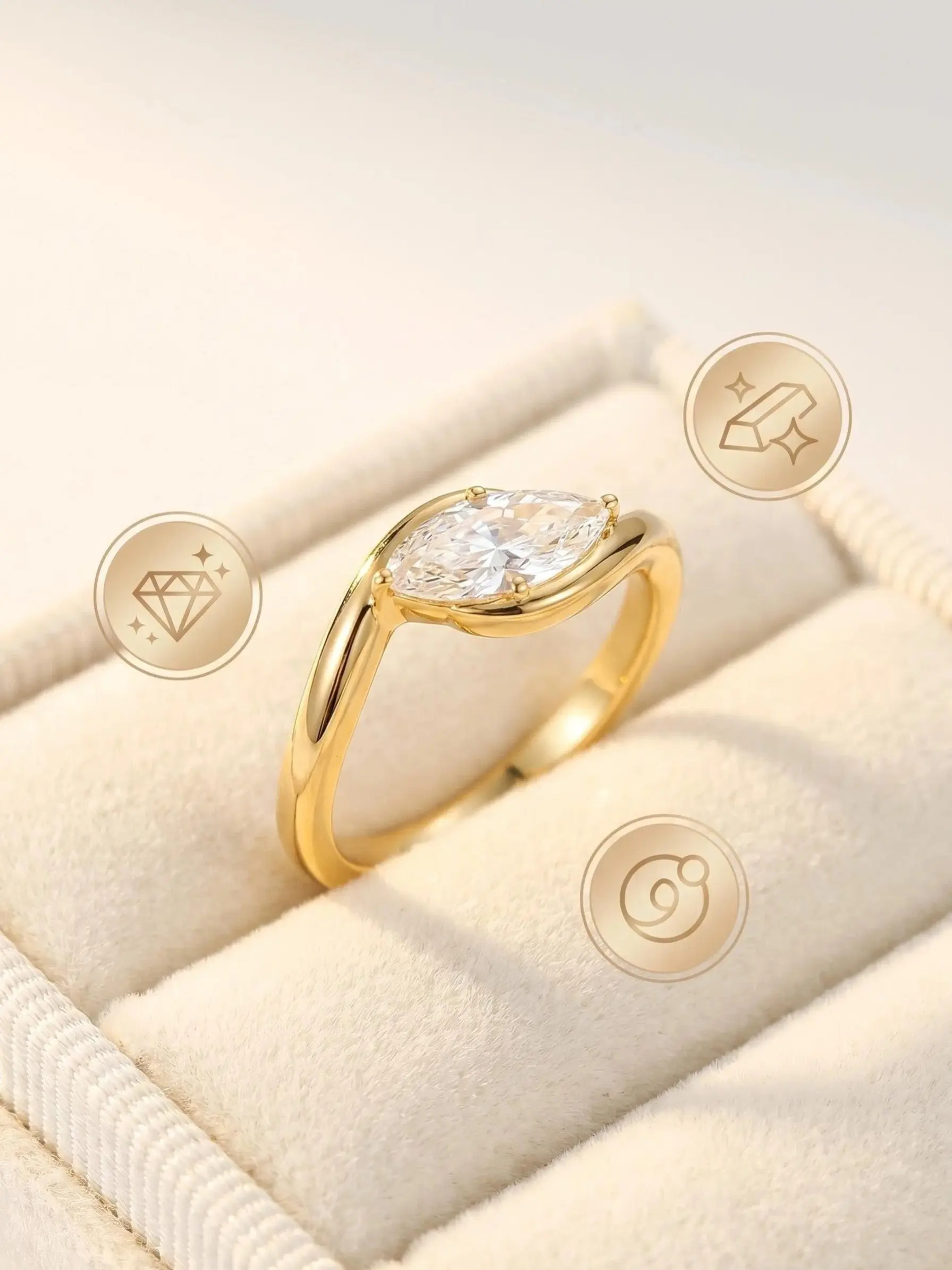 Minimalist Single Diamond Gold Ring, Curved Surface with Cubic Zirconia, Elegant Stackable Daily Promise Ring, Perfect Anniversary Gift for Women