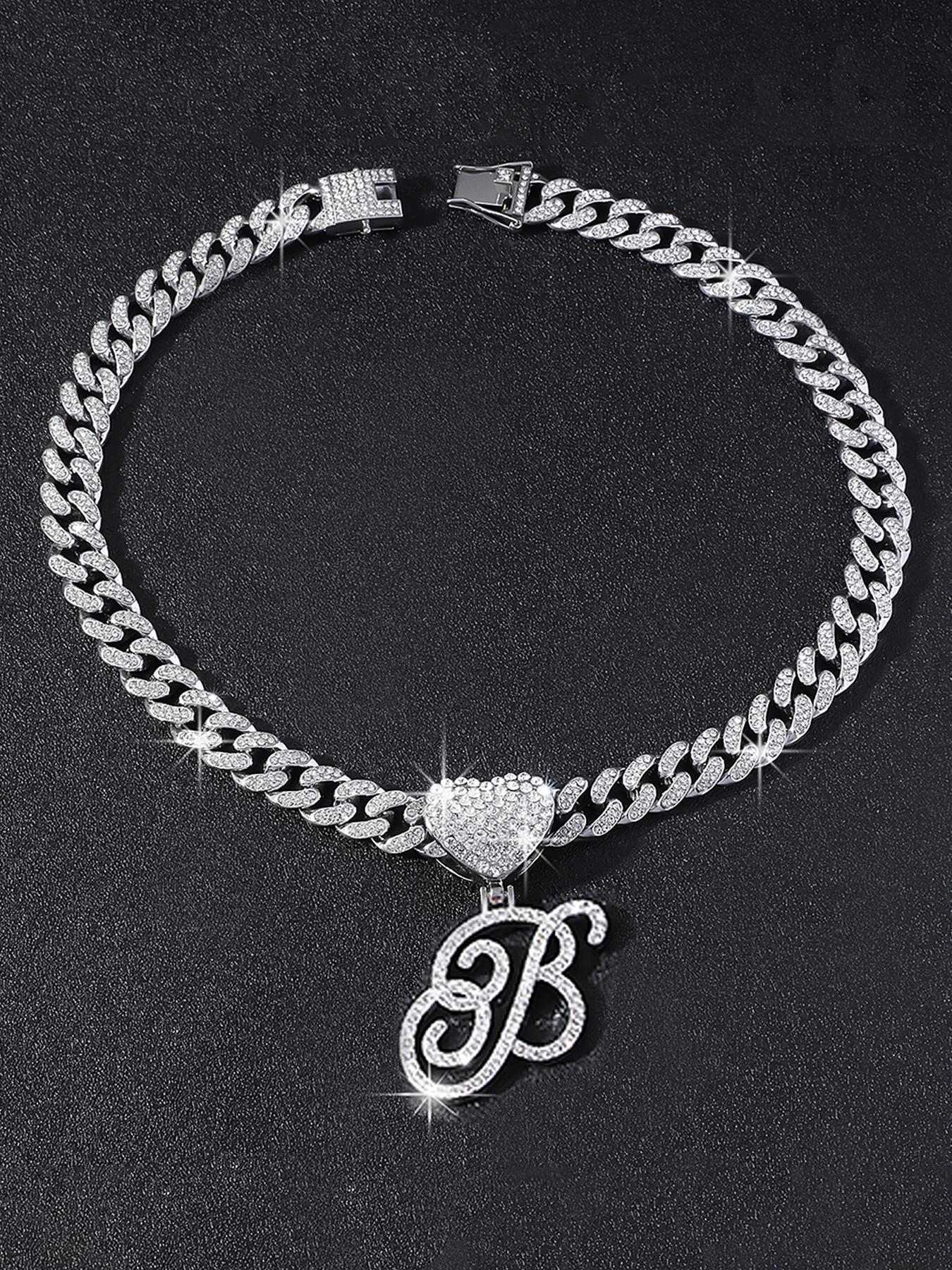 Rhinestone Decorated Letter Design Pendant Necklace, Fashion Jewelry for Party, Daily Clothing Decor, Trendy All-match & Exquisite Jewelry for Birthday Gift, Fashionable Rhinestone Decorated