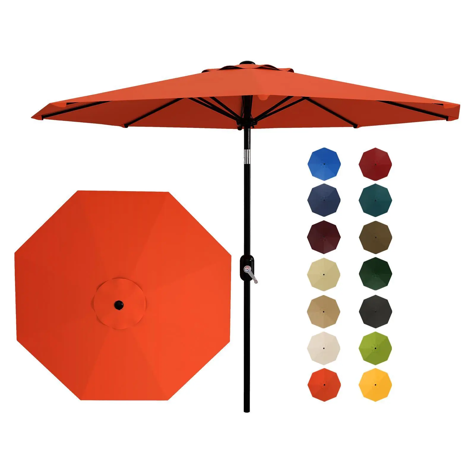 9ft Outdoor Sunshade Patio Parasol - Double-Layer Vented Outdoor Canopy for Patio, Adjustable Tilt Canopy, 99.9% UV Protection, 8 Ribs, Iron Frame, Crank Lift, Detachable Center Pole, Durable Polyester, Market Table Use