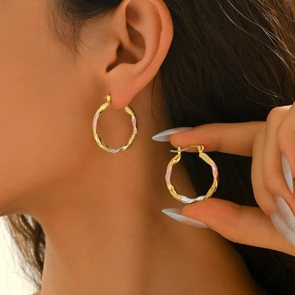 25mm Fashionable Round Hoop Earrings, Gold Plated Copper Twist Earrings, Unisex Mens Womens Jewelry, Hypoallergenic Non-Tarnish for Wedding Party Birthday Gift