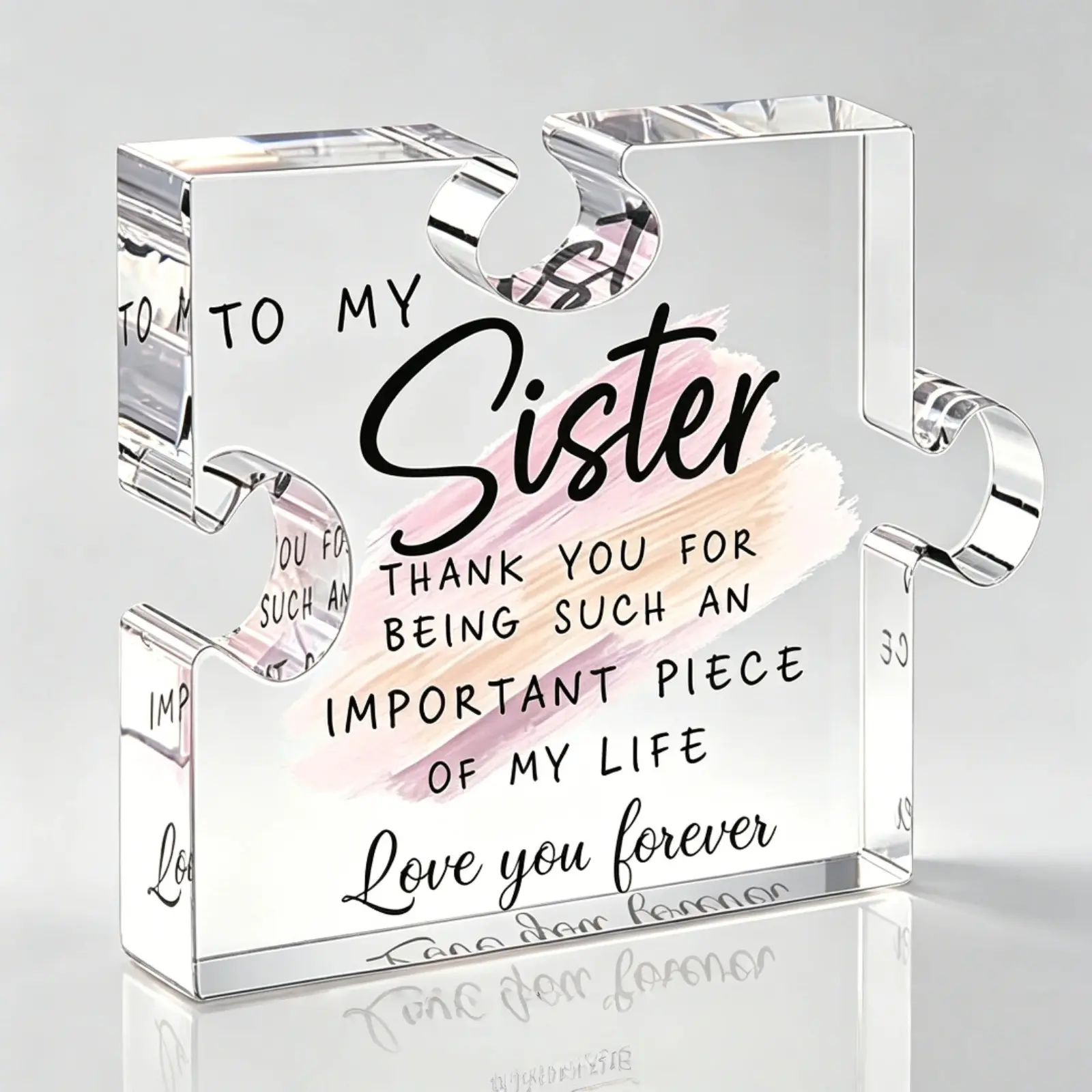 Acrylic Puzzle-Shaped Plaque Gift, 1-Count Letter Pattern Clear Acrylic Block, Love You Forever Keepsake for Sister and Bestie, Home Decor Gifts, Acrylic Plaque Sign, Acrylic Desktop Sign #GLOBAL PICKS