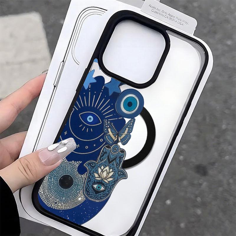 Blue Evil Eye Hamsa Hand TPU Plastic Phone Case - Mystical Boho Protect Cover for iPhone 17,16,15,14,13,12,11 Plus Pro Max Various Models