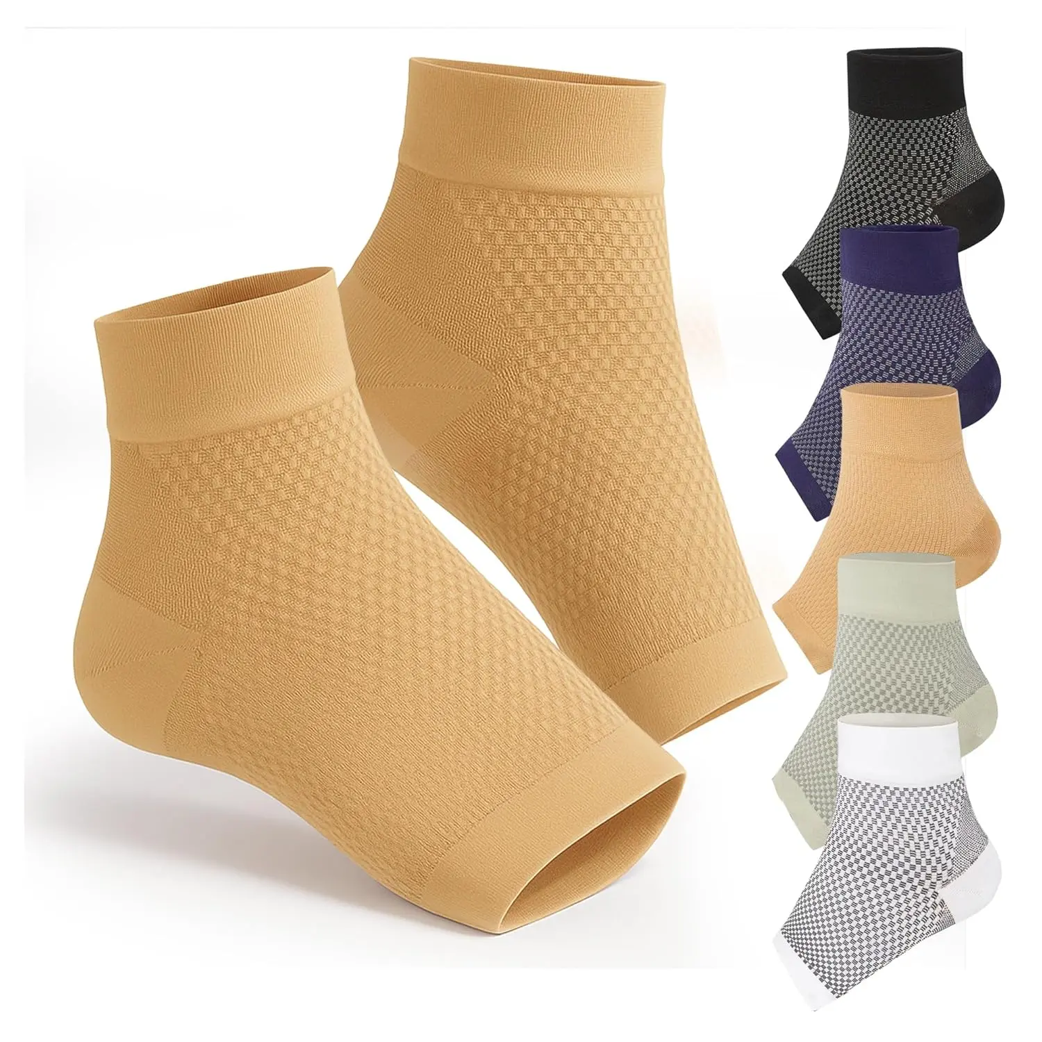 Ankle Compression Sleeve  Plantar Fasciitis & Achilles Tendonitis Relief – Open Toe Support Socks Reduce Foot Pain, Heel Spurs & Swelling – Everyday Comt - Beige Nude - Large
