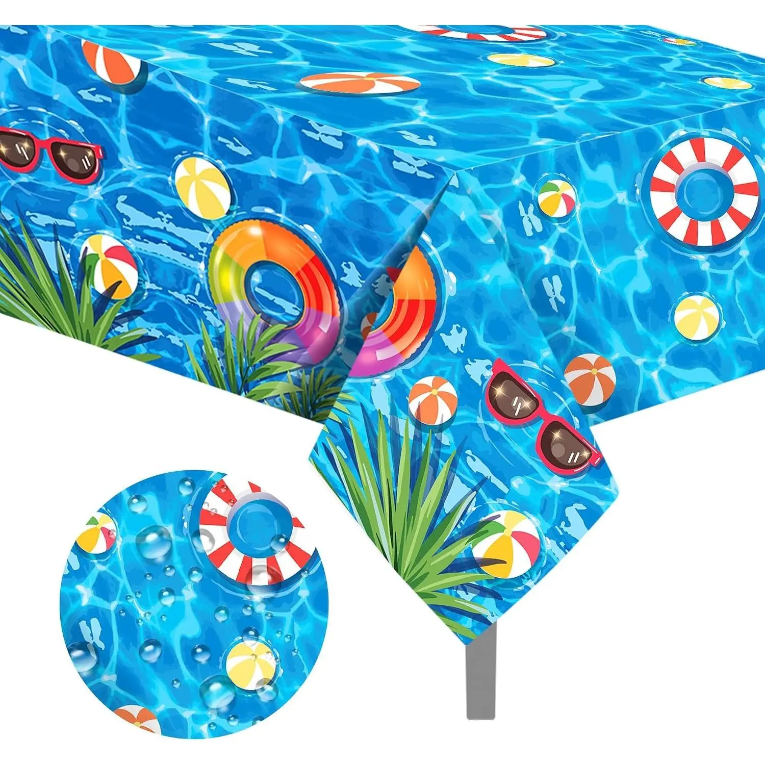 2 Pieces Pool Party Tablecloth Plastic Summer Table Cover Disposable Hawaiian Tablecloth for Beach Summer Birthday Swimming Pool Party Dining Table Decor