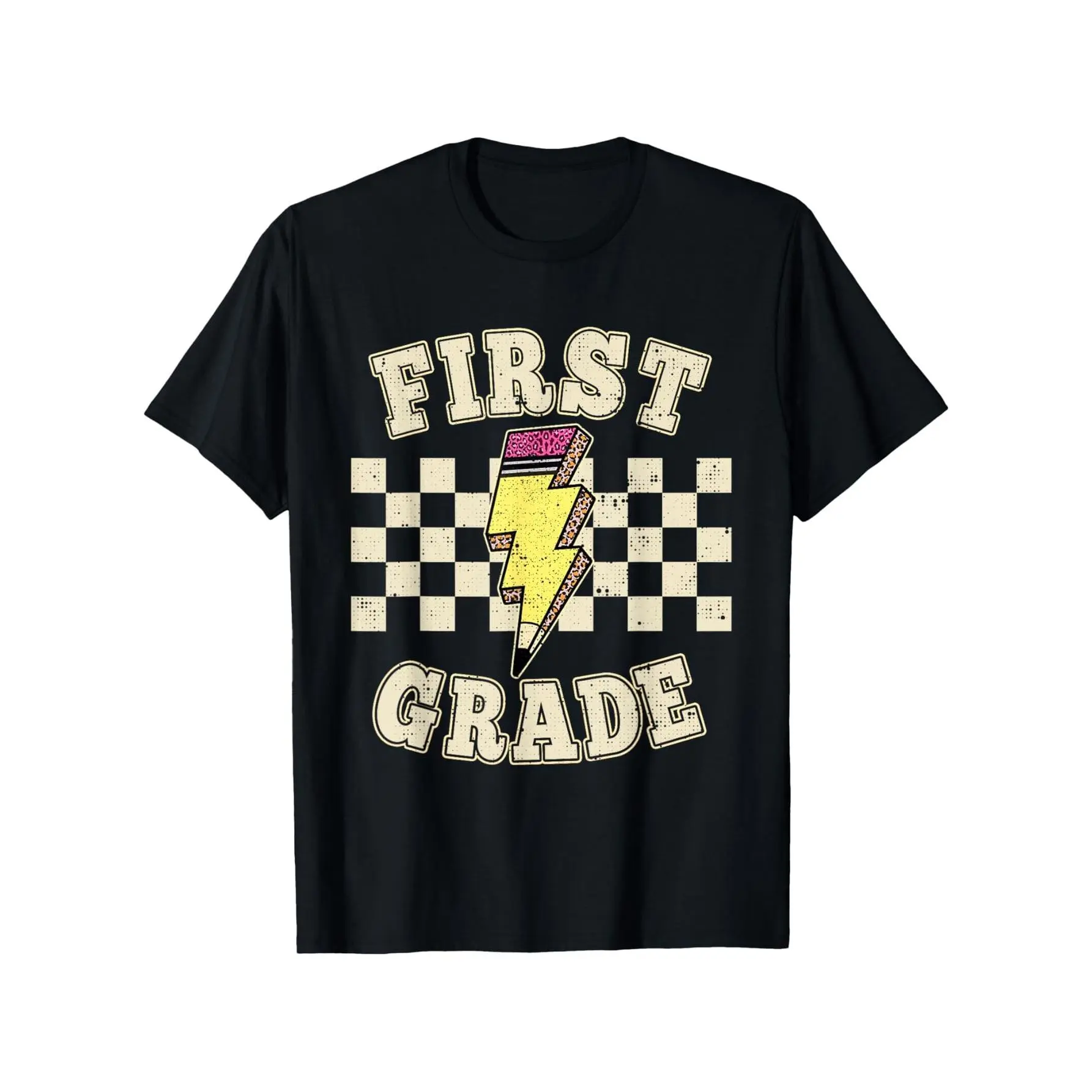 Retro 1st First Grade Teacher Lightning Bolt Pencil Teacher T-Shirt for Boys Fashion Trend Bottoming Shirt Breathable, Casual Comfortable Top Streetwear Fashion Casual Summer Tee Crew Neck Short Sleeve T-Shirt Best Gift for Boy Girl