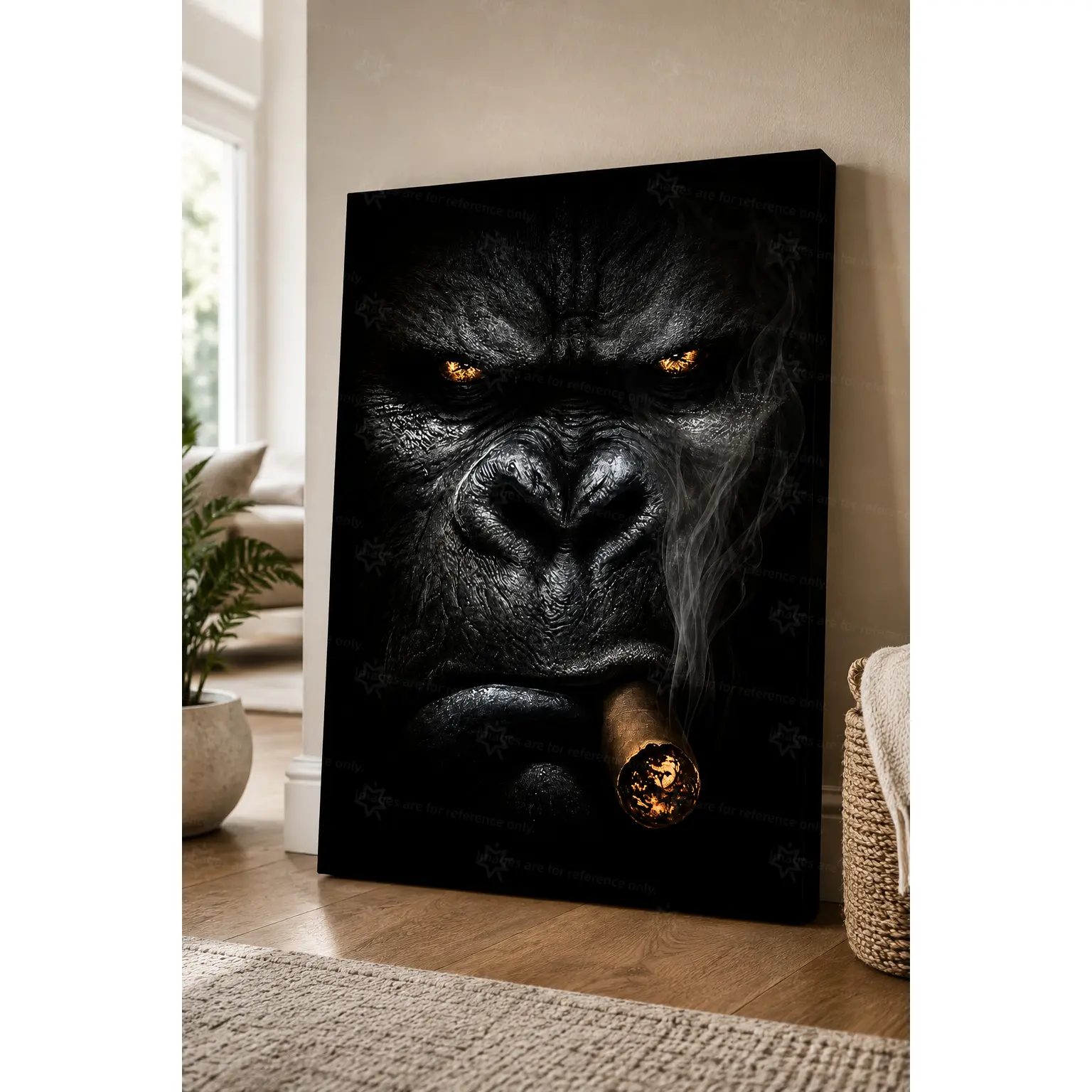 2D Flat, 2D Flat, 1pc  Painting Smoking Gorilla Art Canvas, Fashionable Affordable Poster, Animal Pattern Wall Art Decor, for WC, Living Room, Bedroom, Office, Restaurant, Bar Wall Decoration, Painting, Print, Artwork