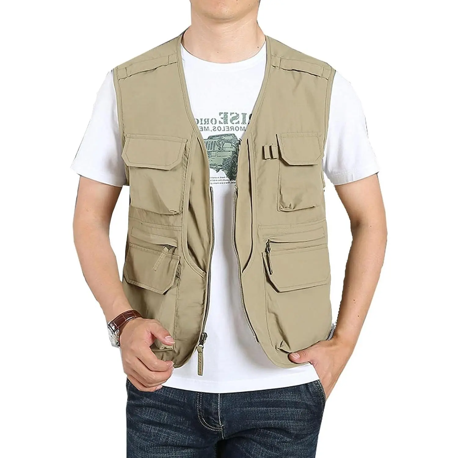 Men's Black Utility Fishing Vest - Lightweight Summer Outdoor Work Safari Photo Cargo Vest