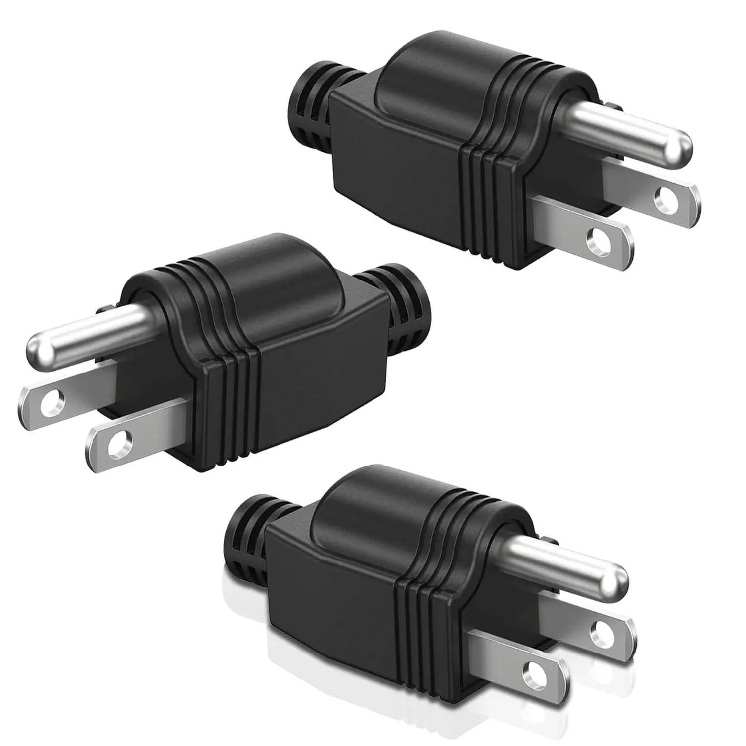 NEMA 5-15P Electrical Replacement Plugs 3-Pack, 3 Prong Male Power Cord Ends, 125V 15A 2-Pole 3-Wire Ground Neutral Generator Plug