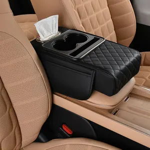 Car Armrest Cushion - 5-in-1 Center Console Cover with 2 Storage Bags, Cup Holder, Tissue Box Slot, Phone Slot for Sedans, Car Interior Stowing & Tidying Accessory