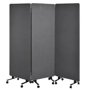 72in 3-Panel Soundproof Room Divider with Wheels, Heavy-Duty Acoustic Partition Temporary Wall for Noise Reduction, Portable Divider for Home Hospital Library Classroom - Light Grey Folding Fabric