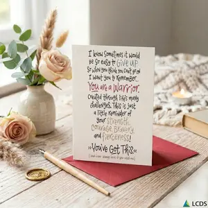 1pc Inspirational Warrior Quote Greeting Card and Motivational Message Card Vintage Handwritten Style Print Suitable for Friends Family Colleagues and Pet Lovers Holiday Gifting Daily Use All Season Versatility