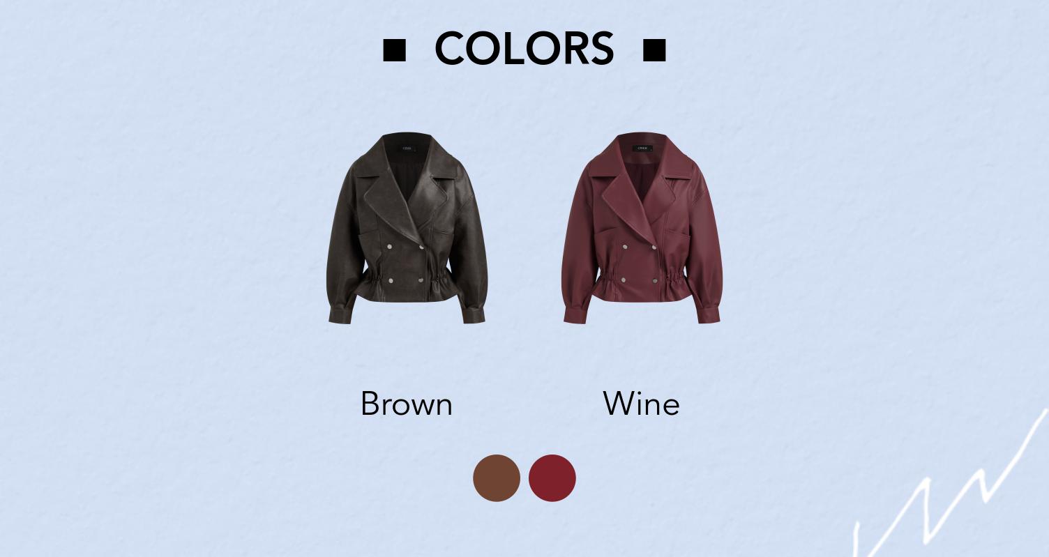 Cider [2 colors, size 2-10] Faux Leather Collar Solid Ruffle Hem Button Pocket Oversized Jacket