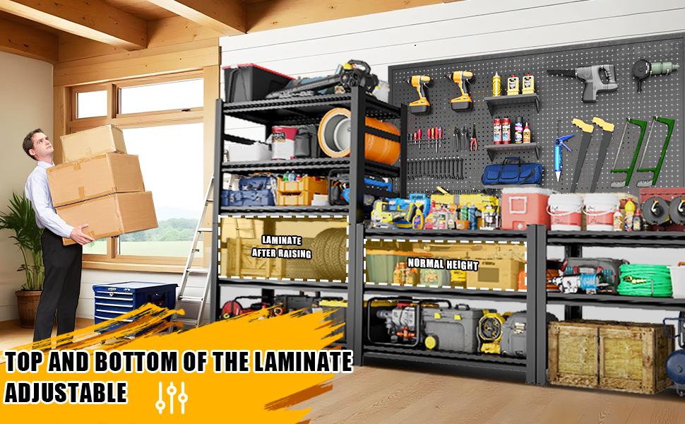 Heavy-Duty Adjustable and Demountable Metal Shelving Units - Boltless Assembly Garage Storage Racks with Fencing, Suitable for Warehouses, Basements, and Workshops - Shelving System, Easy to Use, Practical Shelving