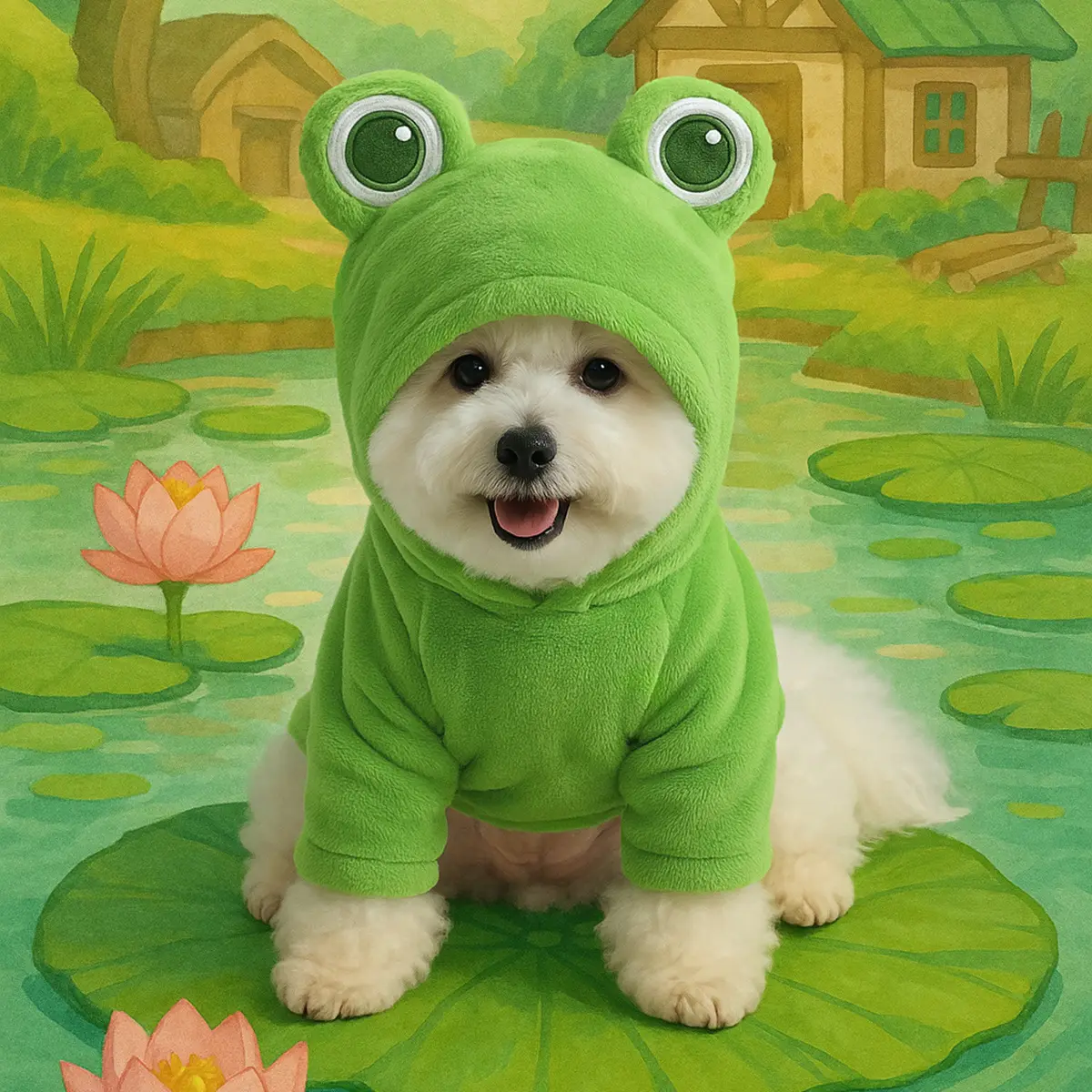 Small Puppy Winter Hoodie, Soft Thick Polyester Fleece Pet Costume, Funny Animal Transformation Hooded Outfit, Slip-On Design, Suitable For Pomeranian, Chihuahua, Tiny Dogs, Great For Daily Outings & Holiday Picture Shooting, Cartoon Print, One-Piece