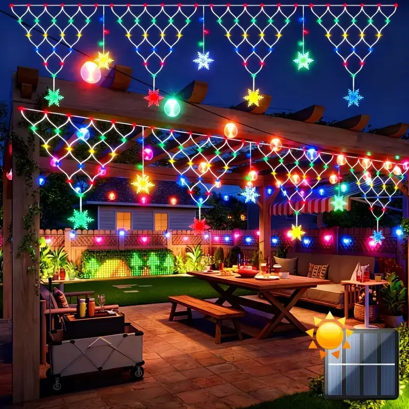Solar Christmas Net Light, 12 Blinking Stars, Waterproof 8 Modes, Roof Tent Garden Decor, Holiday Outdoor Decoration