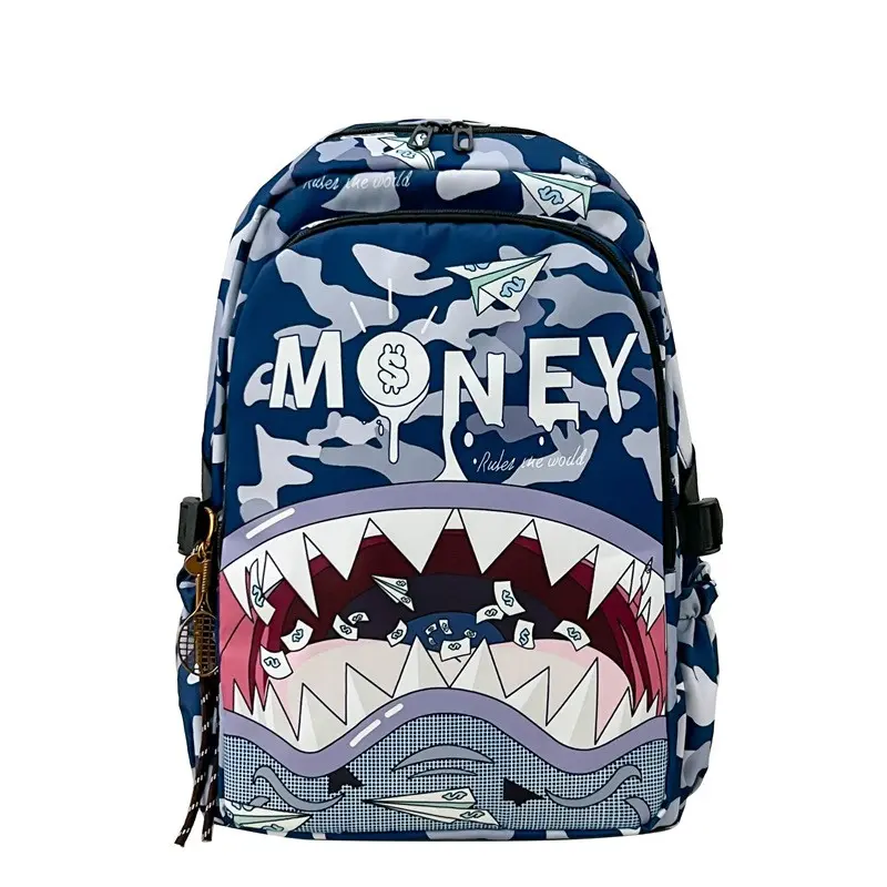New Colorful Shark Print Backpack, Lightweight Student Bag, Backpacks For School, Large Capacity Trendy Cartoon Fashion Casual Shoulder Bag
