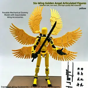 2026 Trendy Upgraded Version 3D Printed T13 Action Figure,Multi-Jointed 8-Arm Transformable Doll,6-Wing Golden yellow Angel Articulated Figure,Perfect Gift for Gamers,Halloween&Christmas Decor. DIY Desk Decor Collectible Toy Gift for kids boys Hobbyists