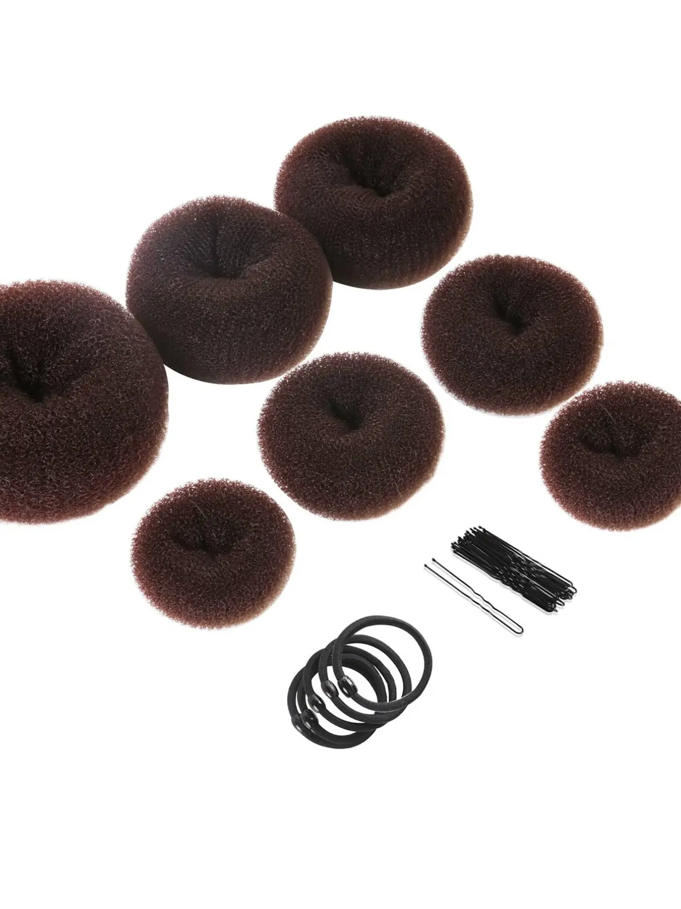 Donut Hair Bun Maker Set (7 Pieces), 32-Piece Ring Hair Bun Set, 5 Elastic Bands, 20 Hair Clips, Casual Hair Accessories