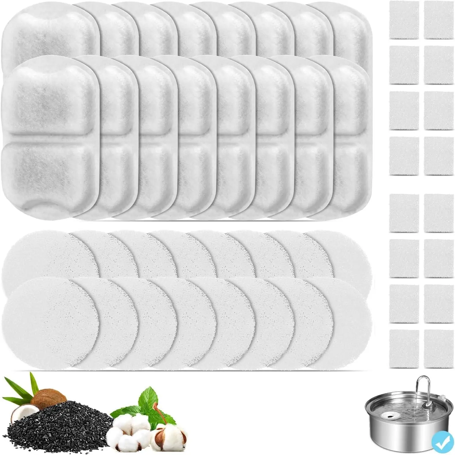 16 Set Dog Fountain Filter Replacement for 7L/230oz/1.8G Stainless Steel Dog Water Dispenser, Cat Fountain Filters, Triple Filtration Pet Water Filter, Replacement Filters and Sponges