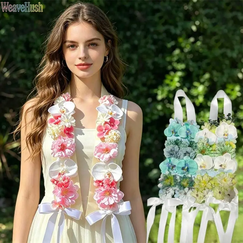 Elegant Floral Cloth Sash for Brides - Bag Accessory with Decorative Simulation Flowers, Ribbons for Wedding Photos