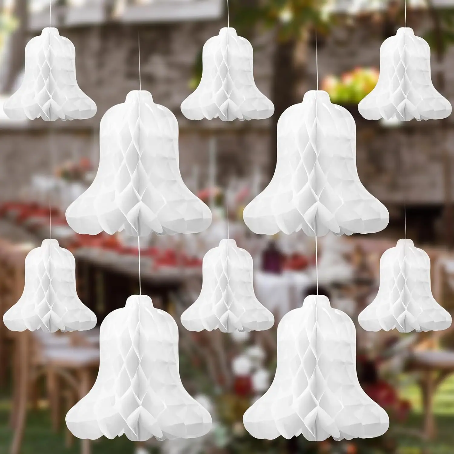 24 Pcs Big White Hanging Bridal Honeycomb Paper Wedding Bells Decorations, 7.9" & 11.8", for Wedding Ceremony, Parties, Baby Showers, Christmas Decor Supplies