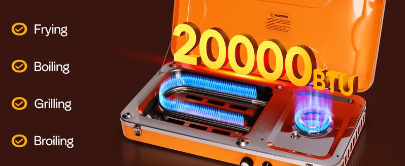 2-in-1 Gas Camping Stove with Detachable Legs, Portable Propane Grill, 20000 BTU Tabletop Grill Cooker for Party, Camping, Picnics, Backyards