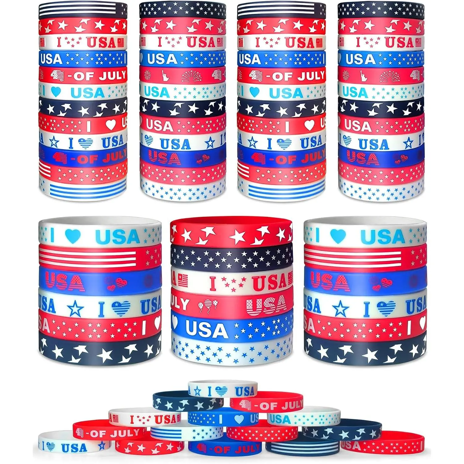 【48PCS】 4th of July Bracelets  Bracelet 4th of July Outfits for Women Fourth of July Accessories Decorations Party Favor Party Supplies Fourth of July Bracelets Patriotic Bracelet Gifts