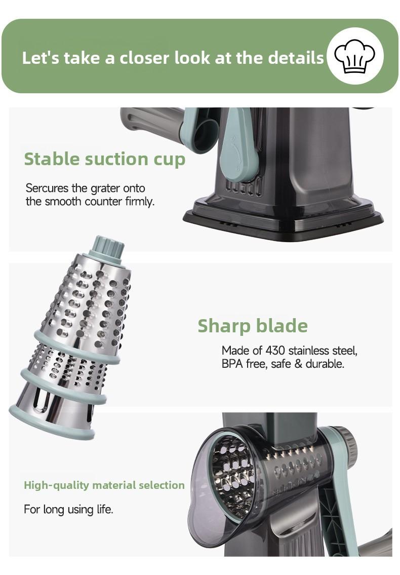Rotary Cheese Grater, 1-Count Manual Vegetable Chopper with 3 Replaceable Stainless Steel Cutting Blades, Vegetable Shredder and Slicer, Multifunctional Kitchen Utensil, Vegetable Slicer Dicer, Summer Gift # GLOBAL PICKS