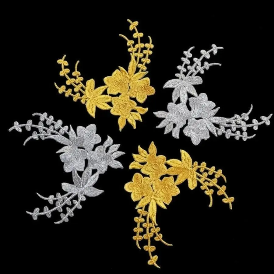 2pcs Embroidered Flower Stickers, Elegant Floral Decorative Fabric Stickers, Suitable for Hats, Bags, Furniture, with Adhesive Backing, Iron-On