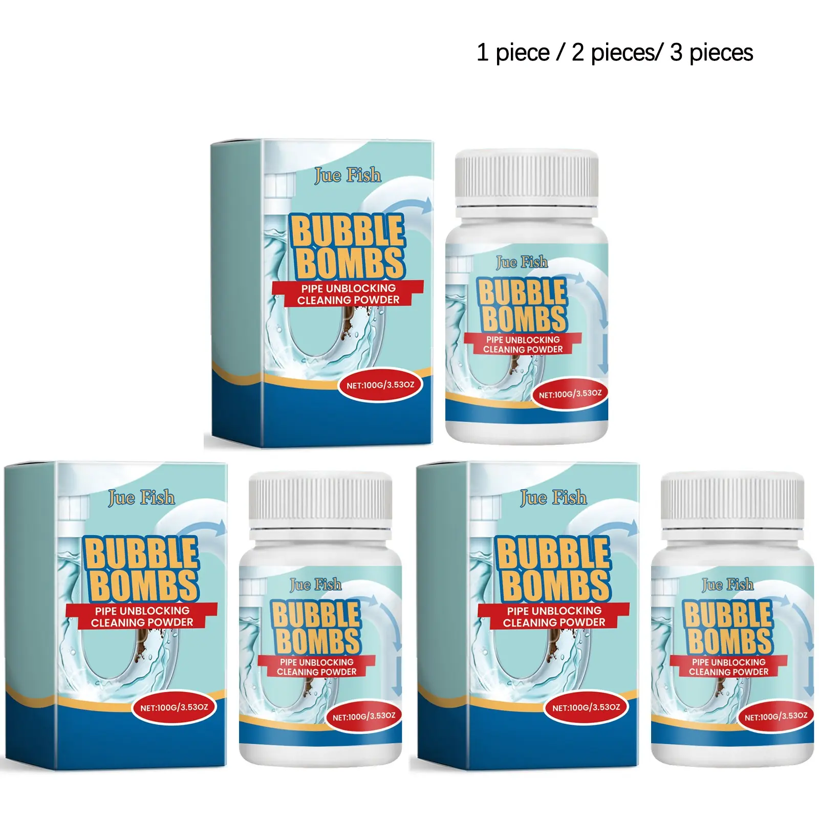 Pipe Cleaning Powder (100g/100g*2/100g*3), Dissolves Clogs, Freshens Bathroom Pipes, Toilet, Drain, Kitchen Drains, Non-Sponge Rubber, Unvulcanized
