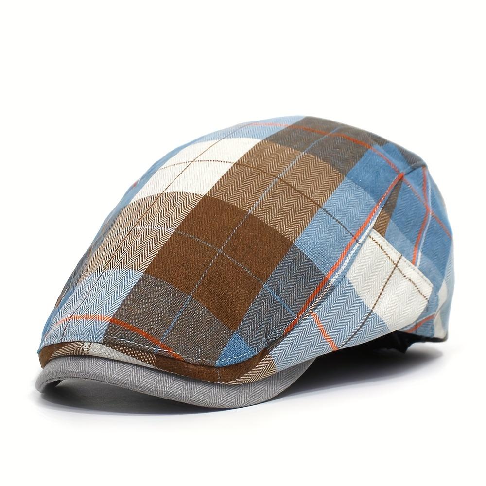Vintage Plaid Beret Hat for Women & Men - Lightweight Summer British Style Casual Cap, Hand Washable, Orange Check Pattern, Beret Ca