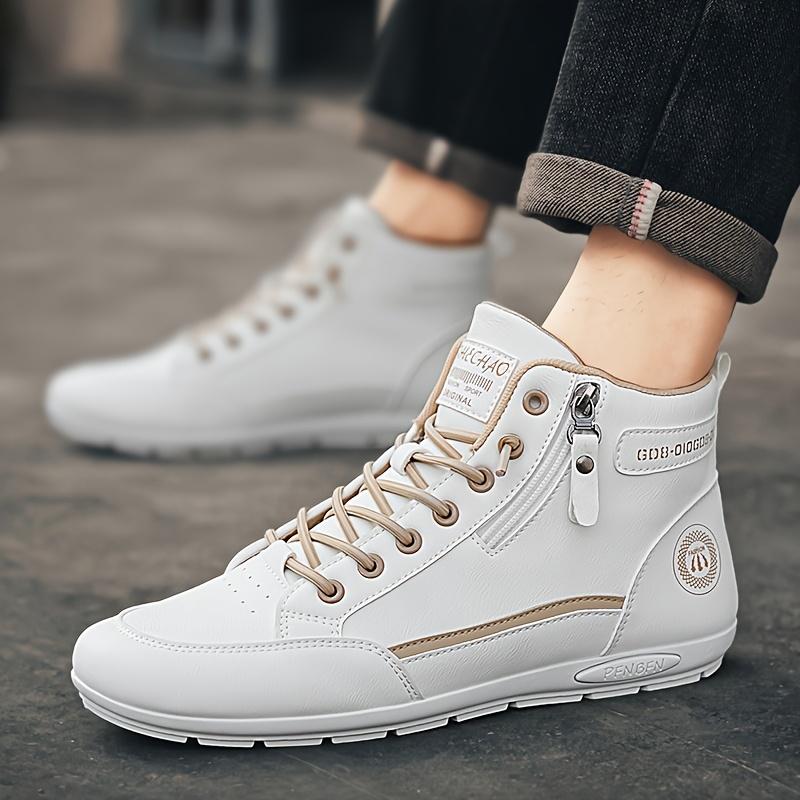 Men's High-Top Shoes Comfortable Durable Fashionable with Side Zippers Rubber Soles for Sports Running Trendy Walking Sneaker Closed Trainer Athletic Footwear