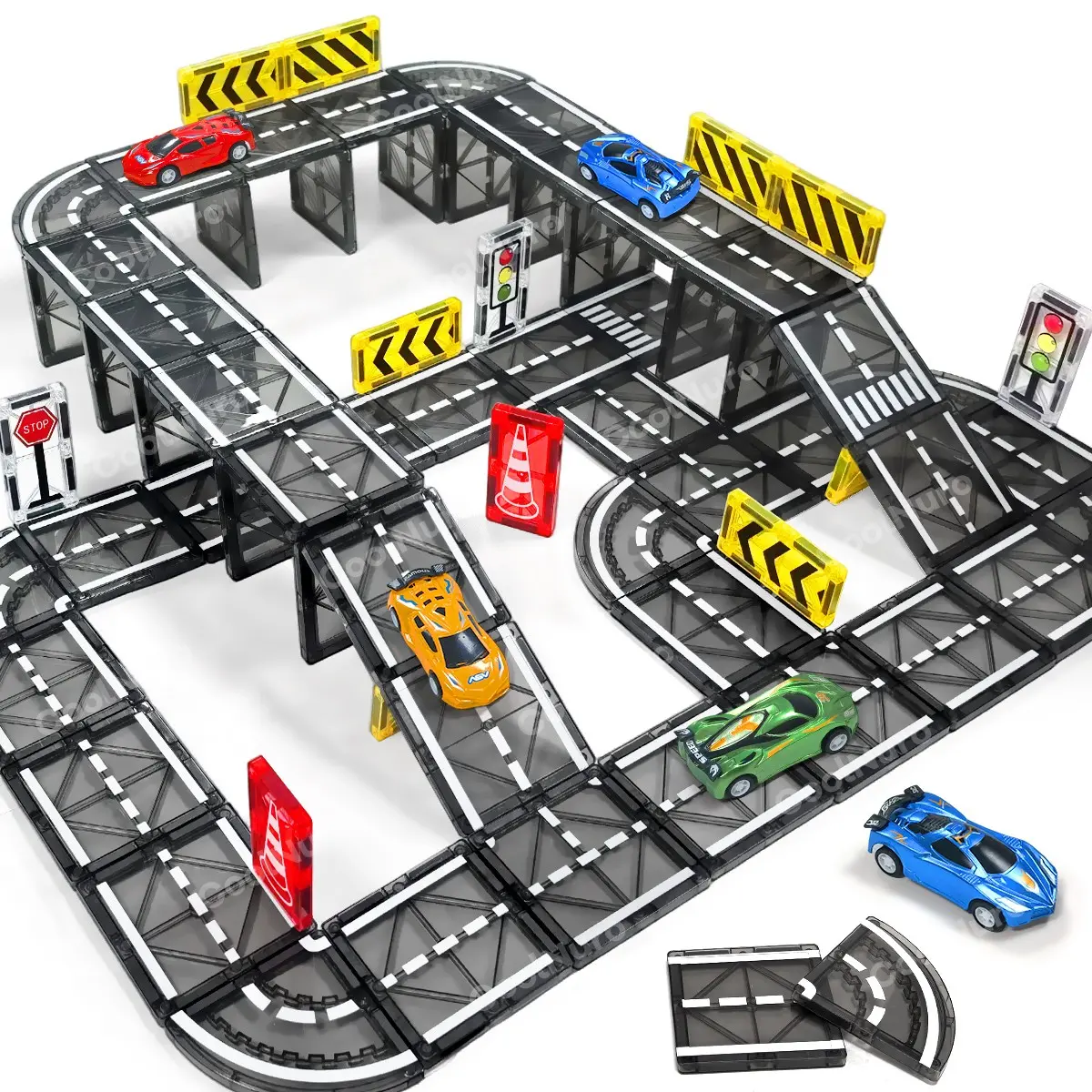 Alpha Group Magnetic Road Tiles Set, Stem Educational Magnet Building Blocks, Race Track Toy for Kids 3-6+, Perfect Gift, Building Blocks Sets